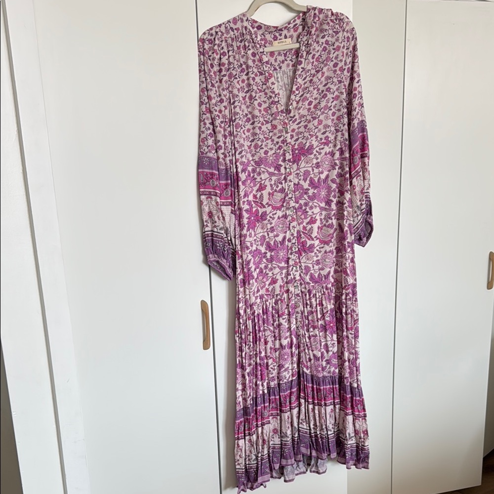 Purple Sequin Embellished Long Sleeve Sundress